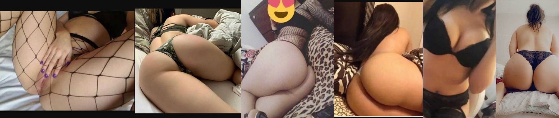 Collage of close-up shots of a woman in lingerie lying on a bed, with focus on the buttocks from different angles.